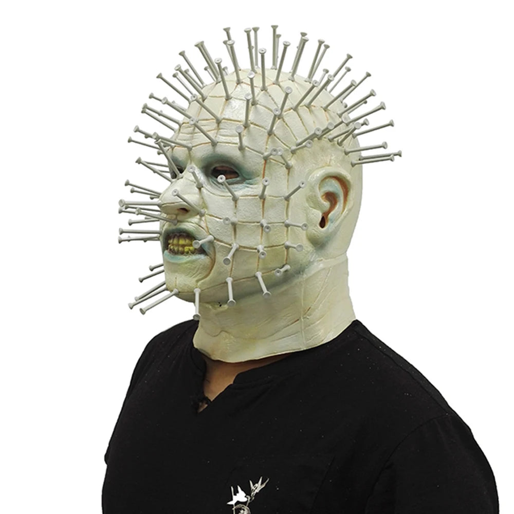 Máscara de terror Hellraiser Pinhead para fiestas, carnaval, cosplay, máscara de látex aterrador para hombre, accesorios de broma para Halloween