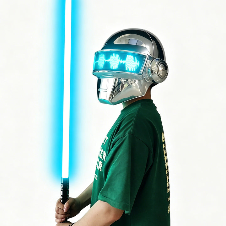 Casco Daft Punk Plateado Cromado, Máscara de Cosplay Cyberpunk Steampunk, Accesorio de Halloween para Adultos