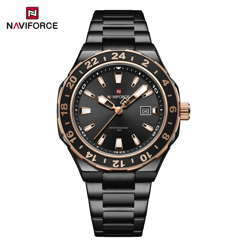 Reloj de lujo para hombre NAVIFORCE de cuarzo, resistente al agua 3ATM, reloj de pulsera de acero inoxidable, estilo ejecutivo y moderno 2025