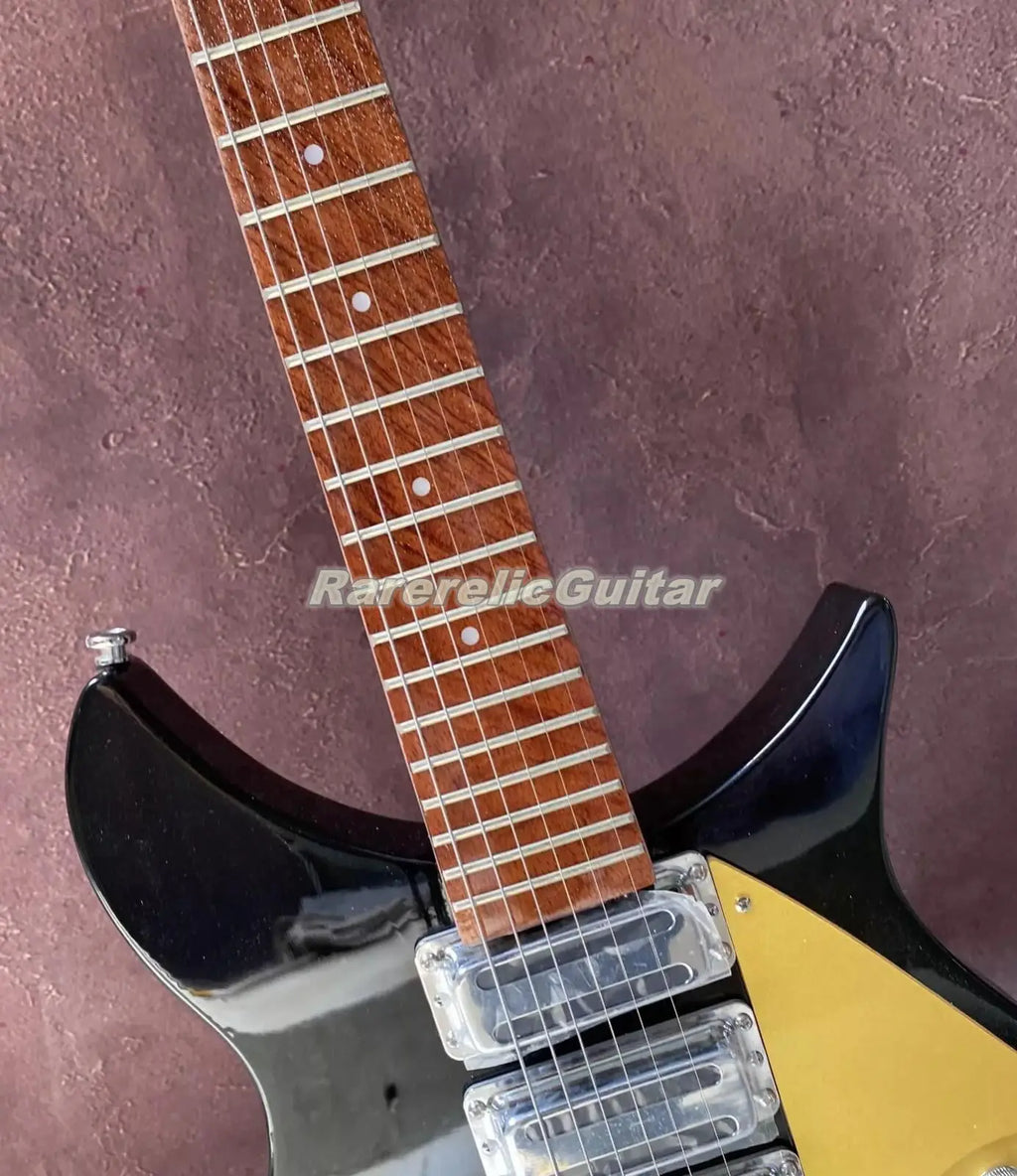 Guitarra Eléctrica Negra de 6 Cuerdas 325, Cuerpo de Palisandro, 3 Mini Pastillas, Golpeador Dorado