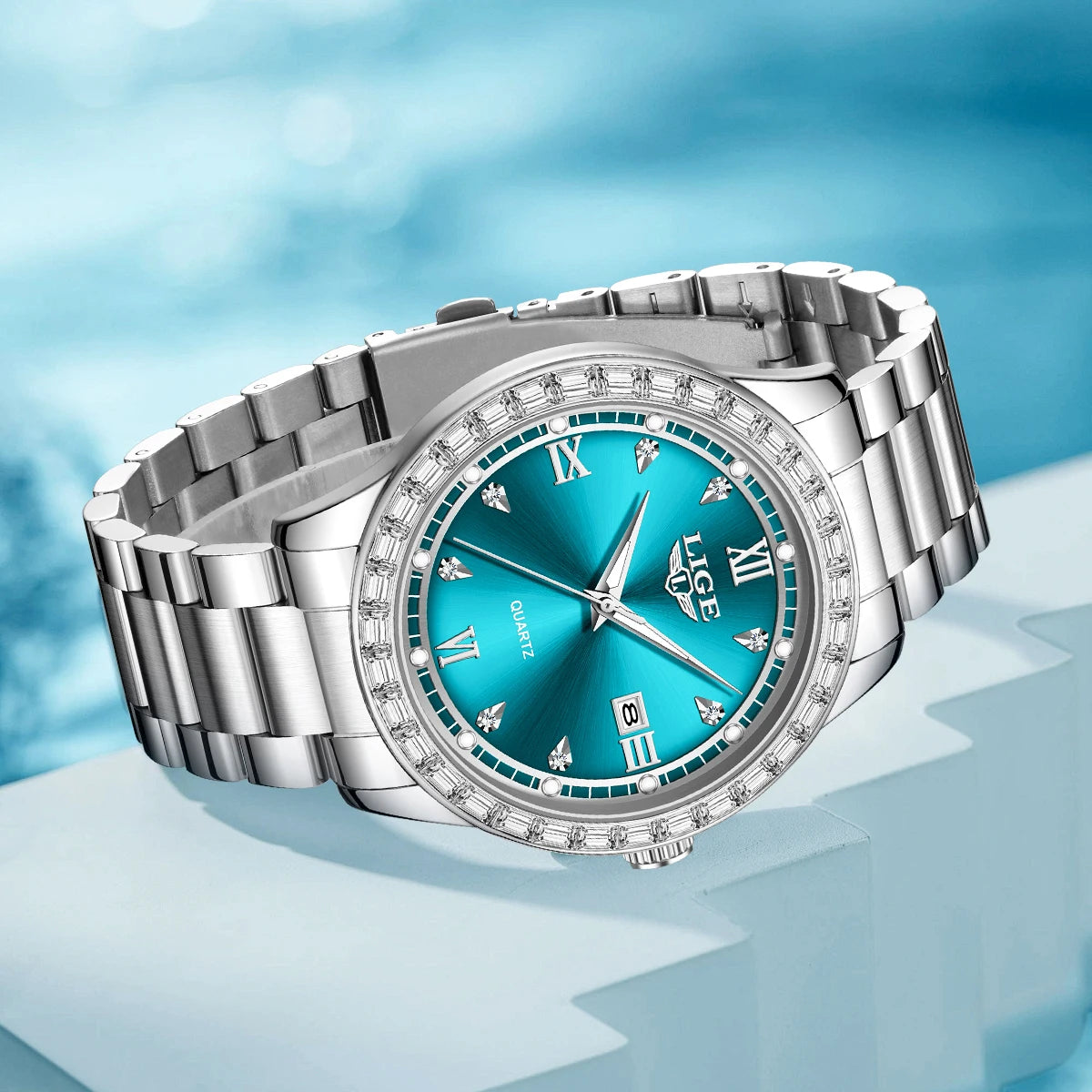 LIGE Original Quartz Watch for Women Diamond Dial Stainless Steel Waterproof Luminous Elegant Women's Wristwatches Reloj Mujer