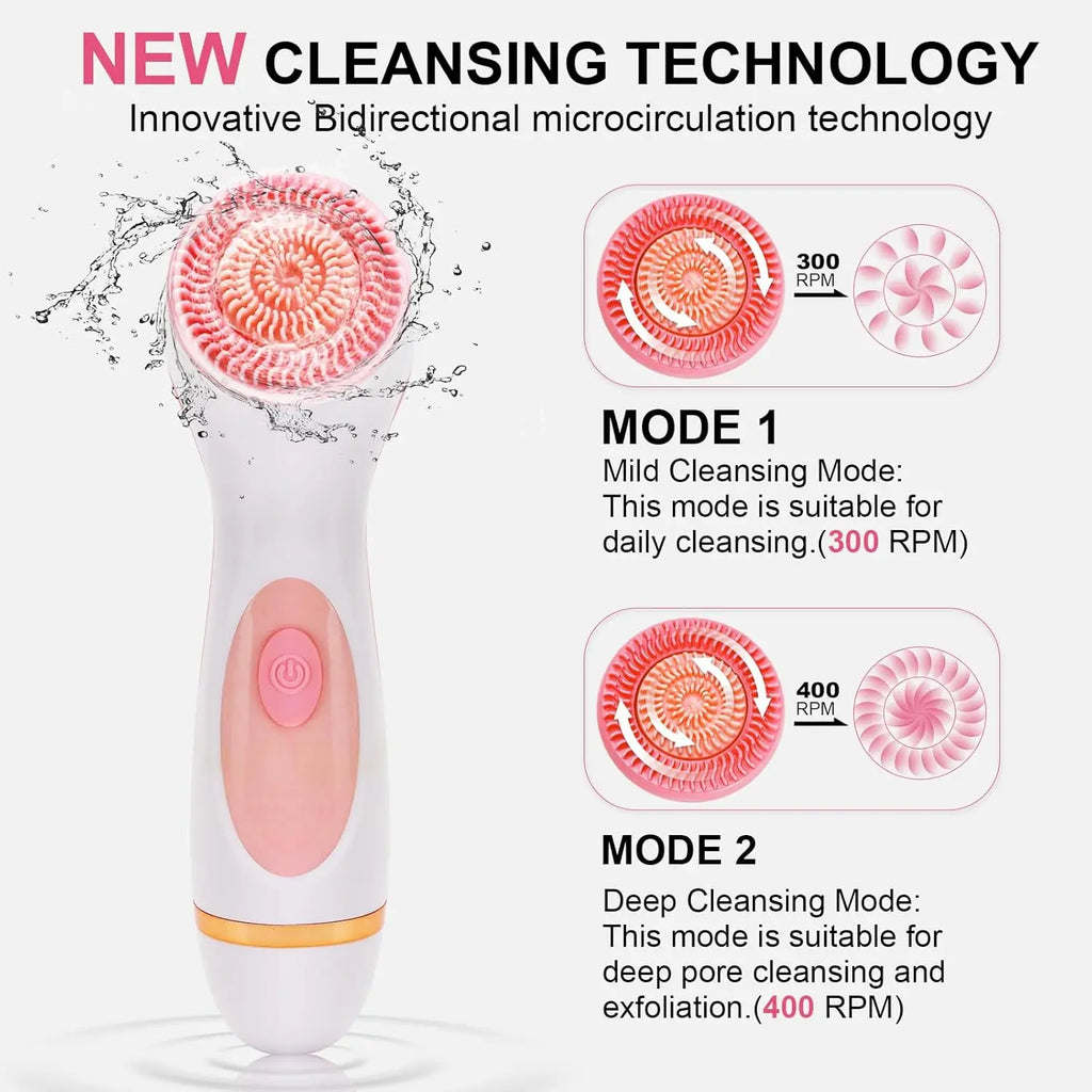 Cepillo de Limpieza Facial Eléctrico Ultrasónico 3 en 1, Masajeador Facial Giratorio Sónico, Herramienta de Limpieza Profunda para el Cuidado de la Piel