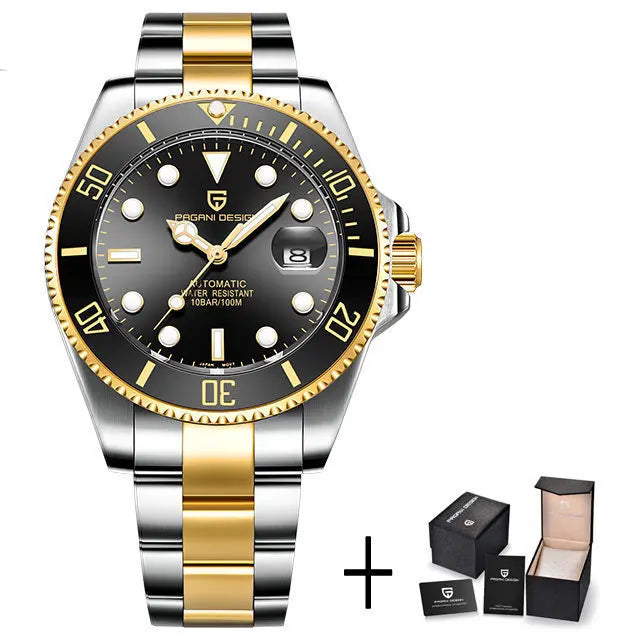 Reloj automático de lujo para hombre PAGANI DESIGN, reloj de pulsera mecánico de buceo con cristal de zafiro, reloj de negocios de acero inoxidable para hombre