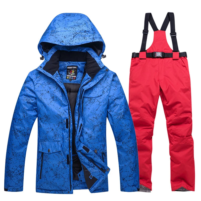 -30 Conjuntos de trajes de nieve blancos para hombres o mujeres Ropa de invierno al aire libre Ropa de snowboard Disfraces impermeables Chaqueta de esquí + Baberos de pantalón de nieve