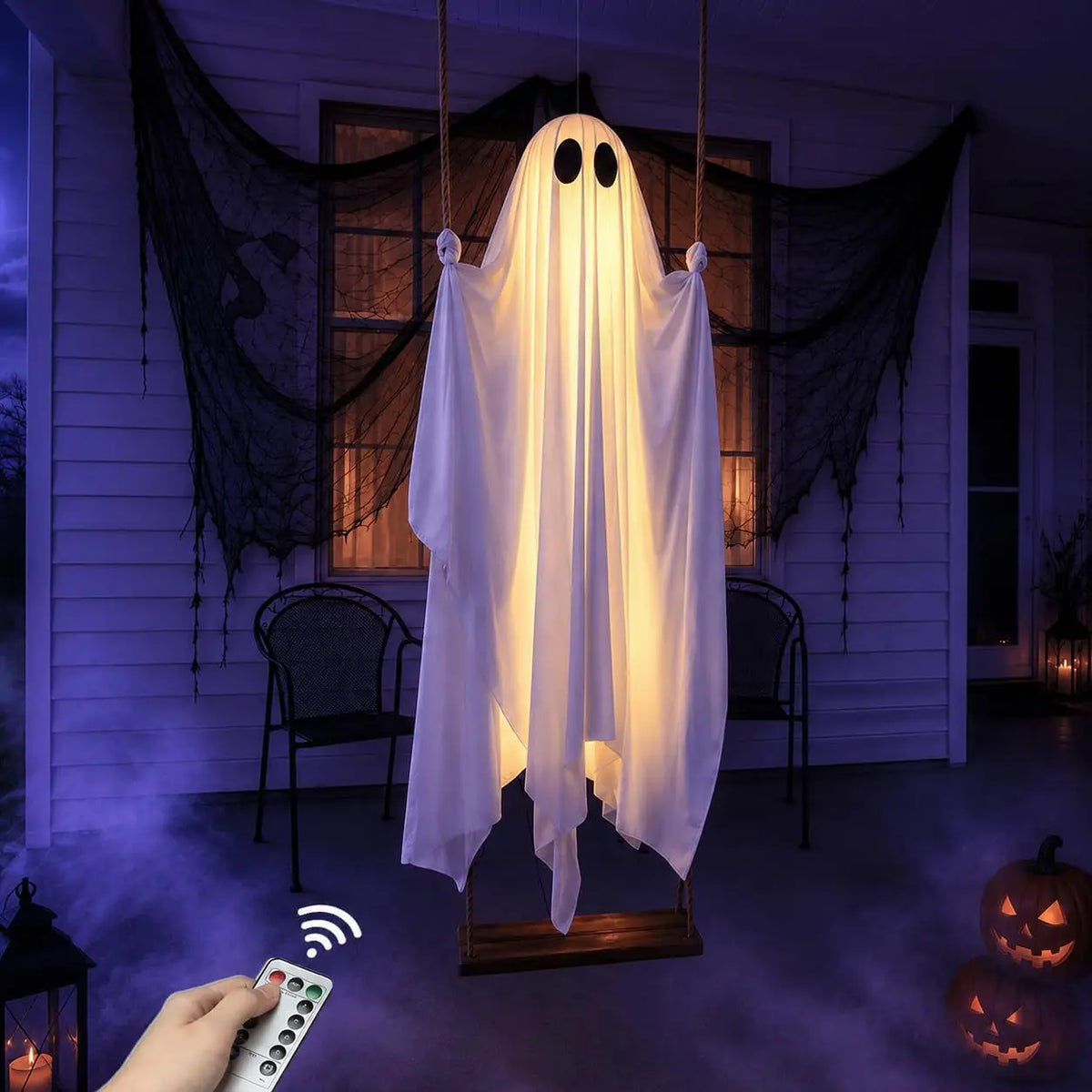 Fantasma de Halloween Colgante de Gran Tamaño, Luminoso, para Decoración de Puerta Exterior, Patio, Fiesta Espeluznante, Accesorio para Casa Embrujada, Celebración