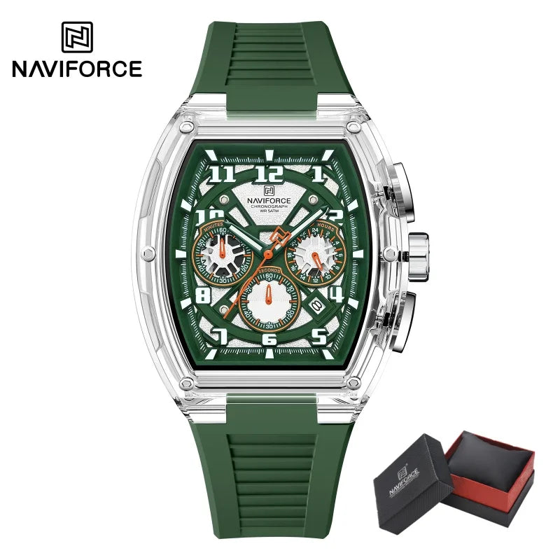 Reloj de cuarzo a la moda NAVIFORCE para hombre, cronógrafo, resistente al agua 50M, luminoso, correa de silicona, reloj deportivo para estudiante, uso diario