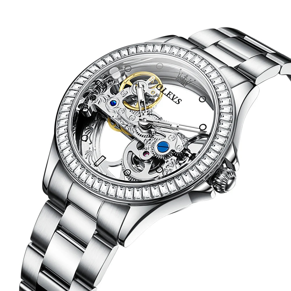 Reloj OLEVS de moda con diseño hueco creativo, marca de lujo, mecánico automático, resistente al agua para mujer, reloj mujer