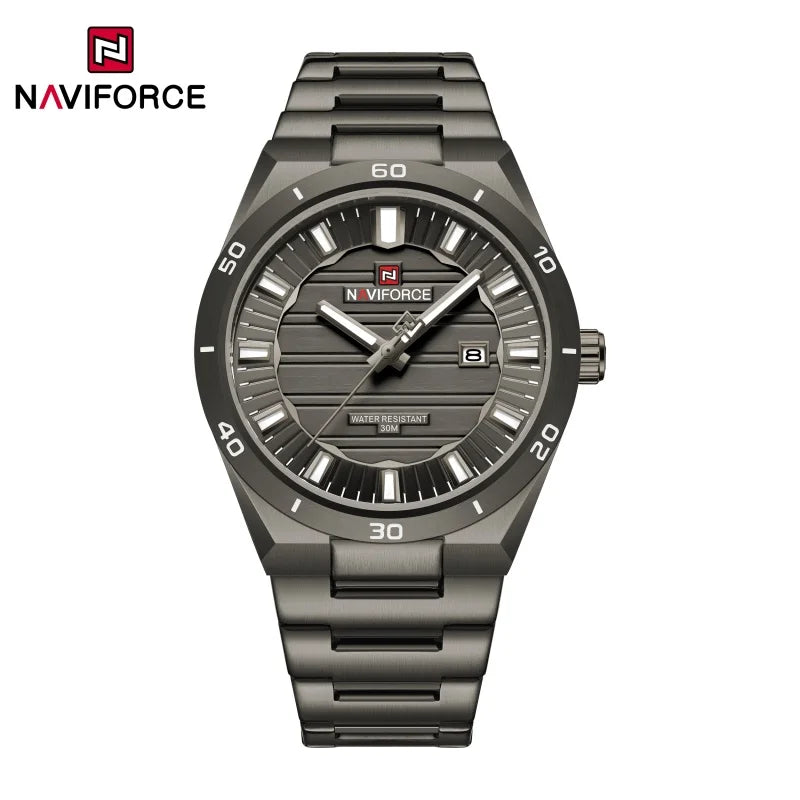 Top Brand NAVIFORCE Mens Quartz Calendar Watch Stainless Steel Band 30M Waterproof Shockproof Night Light Trendy Male Wristwatch