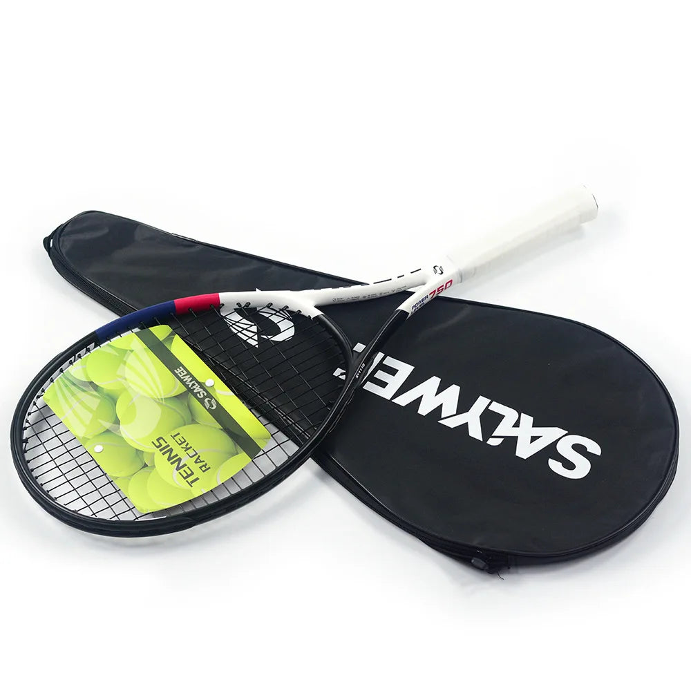 Raqueta de tenis integrada de fibra de carbono, para entrenamiento profesional, apta para hombres y mujeres, para uso diario, para jugadores amatorios, de nivel intermedio y avanzado.