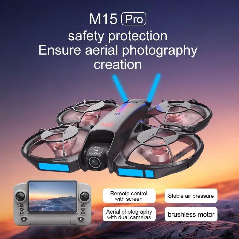 Drones M15 con Cámara HD 4K, Fotografía Profesional, Pantalla, Control Remoto, Ajuste Eléctrico, Quadcopter Plegable, Helicóptero RC, Ideal para Regalo