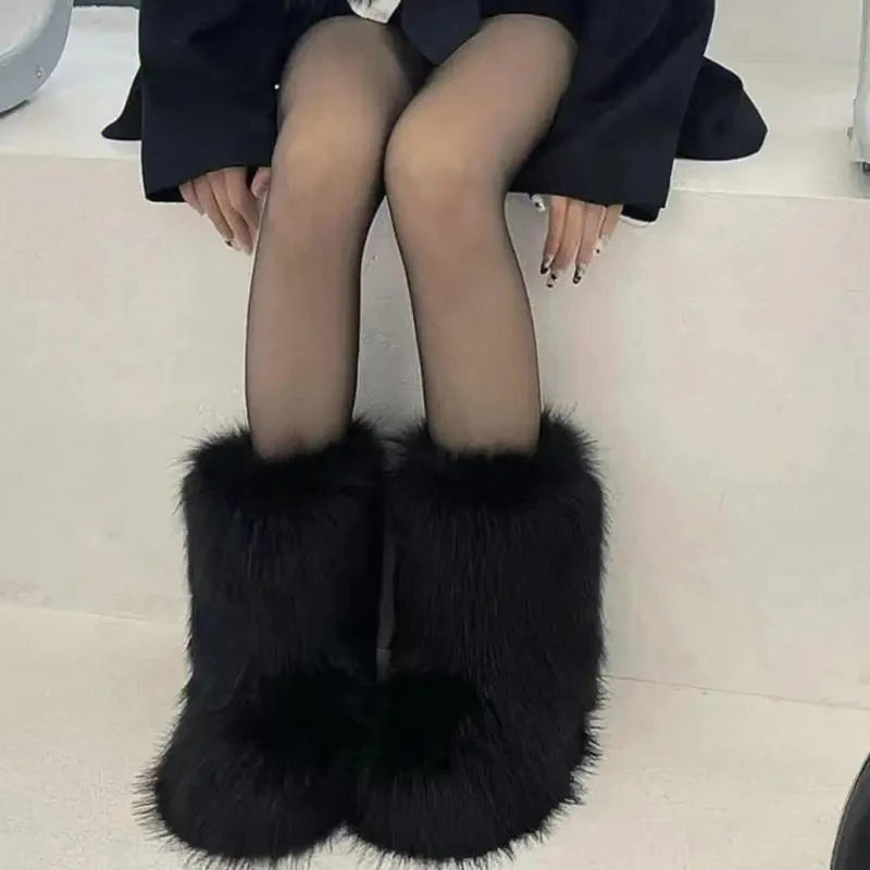 Y2K Botas mullidas a media pantorrilla Botas de nieve de moda para mujer de invierno Zapatos cálidos de algodón