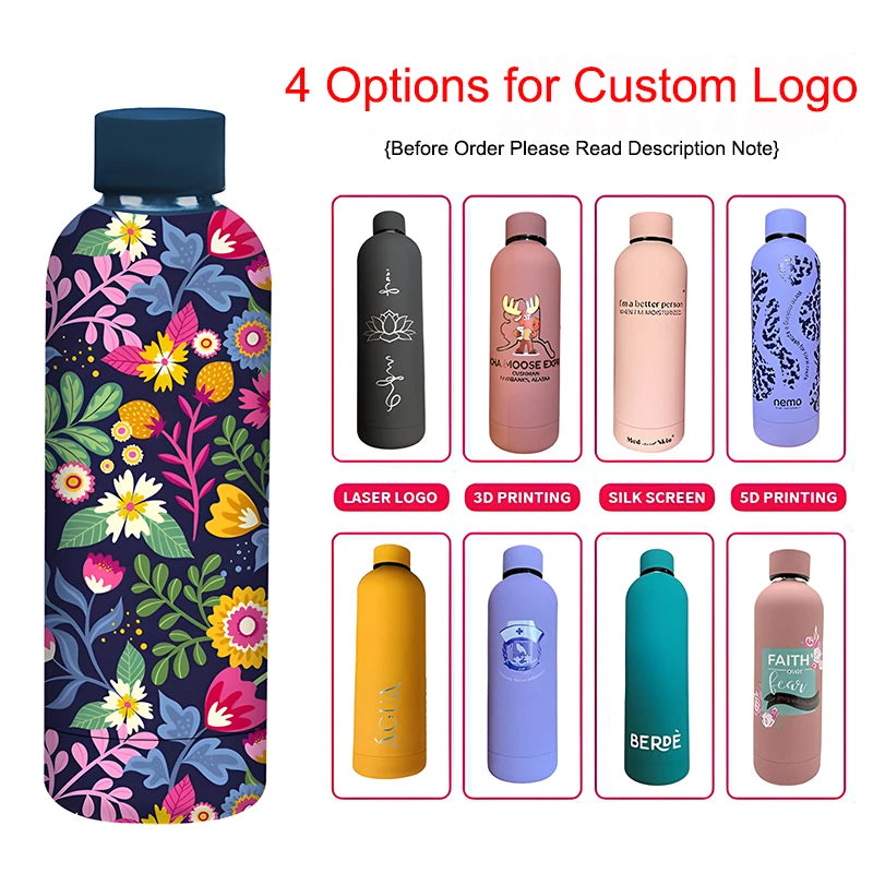 Termo con logotipo personalizado, termo grande de vacío, botella termo portátil de acero inoxidable, botella de agua para deportes al aire libre, taza de viaje de 500/750ml