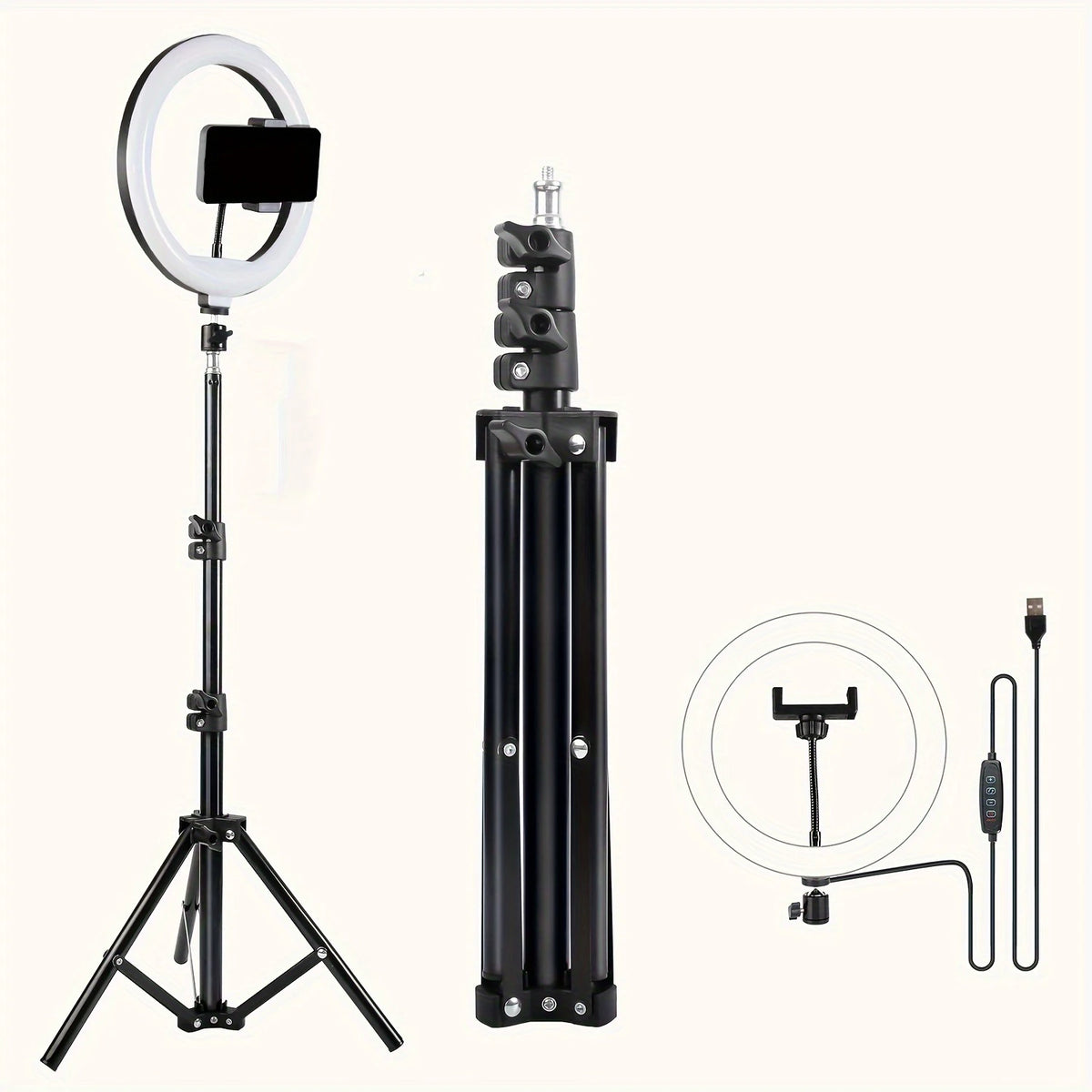 Aro de Luz LED para Selfies con 3 Modos de Brillo Ajustables, Luz de Fotografía Equipada con Trípode de 110 cm, Adecuado para Video Móvil