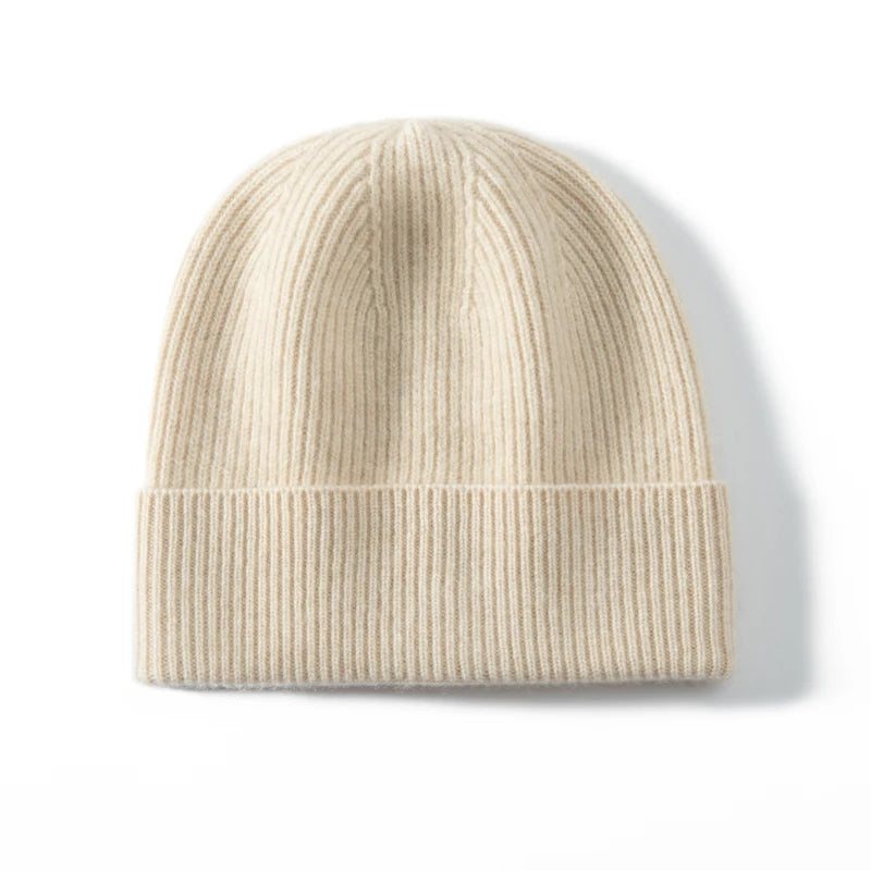 Gorros de Cachemira de primera calidad de 100%, gorros gruesos de punto para hombres y mujeres, gorro de otoño e invierno, gorro de pelo de pescador acanalado fino suave