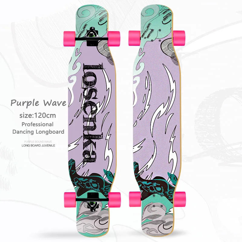 Patineta Completa para Mujer, Longboard de 110/120 cm, Tabla de Madera de Arce de 7 Capas, Ruedas de PU, para Principiantes, Freestyle, Baile Callejero