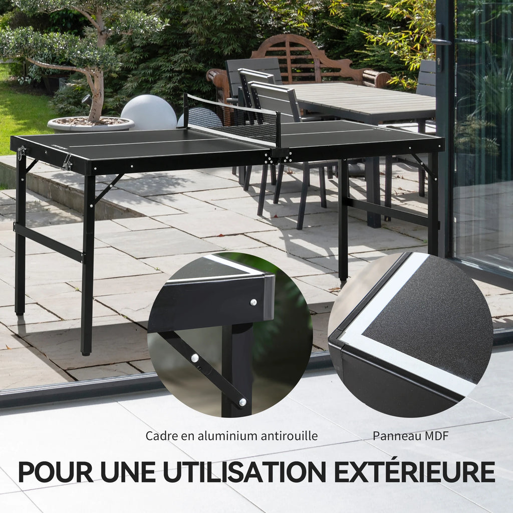SPORTNOW Mesa de ping-pong plegable mini, mesa de ping-pong para interiores con red, bolas y mango, para exteriores e interiores, 152 x 76 x 72 cm, negra