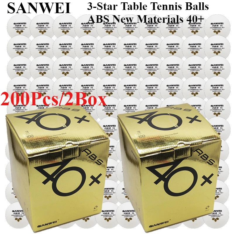 100 Uds SANWEI pelotas de tenis de mesa de 3 estrellas ABS nuevos materiales 40 + costura de etiqueta dorada pelotas de Ping Pong de alto rebote y duraderas para entrenamiento