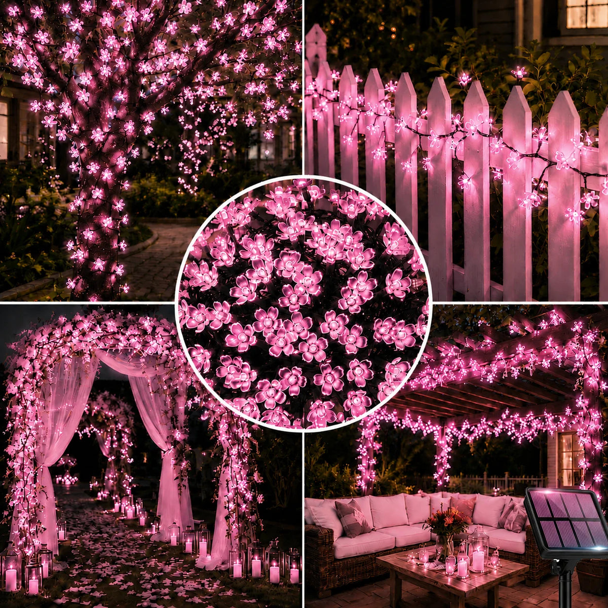 Halloween Lights Solar Cherry Blossom String Lights 5M/7M/12M 20/50/100LED 8 Modes for Garden Patio Haunted House Decor