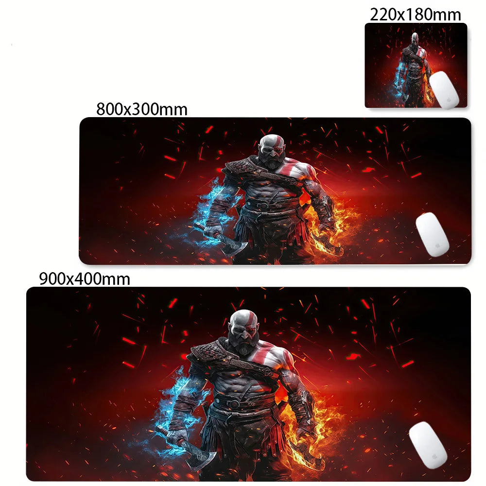 Alfombrilla de escritorio para teclado de ordenador, diseño de God of War Kratos, alfombrilla de ratón gaming grande, caucho natural, bordes cosidos, base antideslizante, alfombrilla de escritorio.