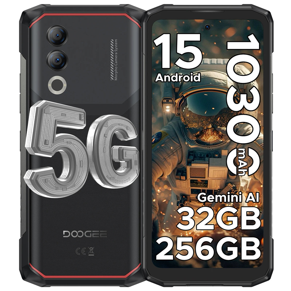 Smartphone ultraresistente DOOGEE Blade20 Turbo 5G, 32 GB, 256 GB, 6,6'' HD+, Dimensity 7050, Android 15, IA Gemini, batería de 10300 mAh, NFC