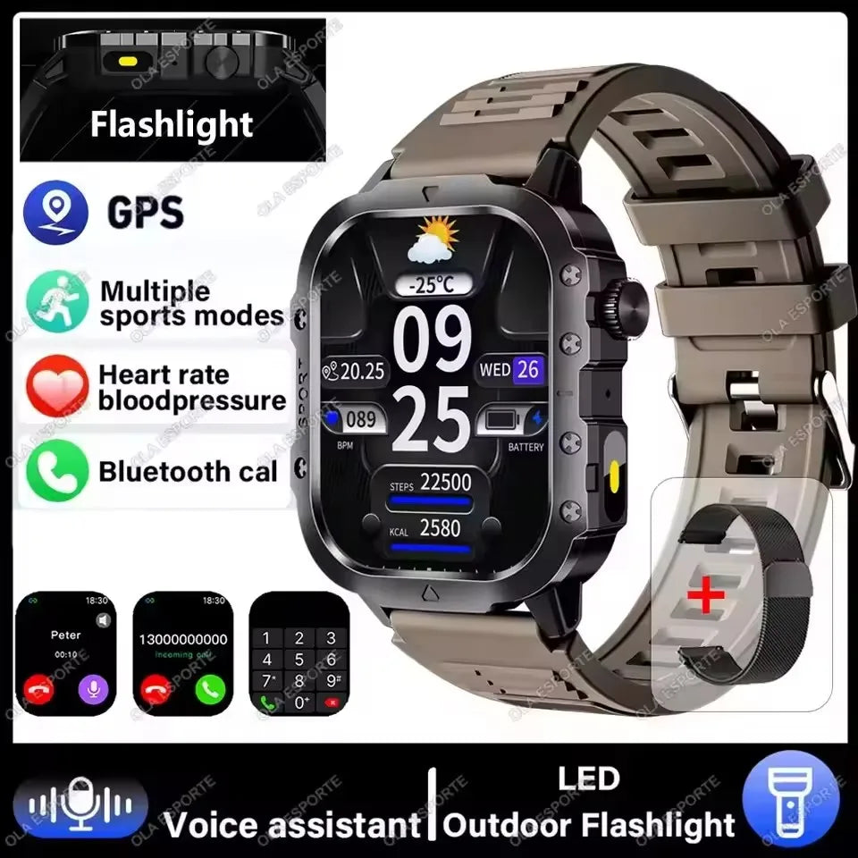 Reloj inteligente militar 2026 para hombre, 3ATM, deportivo para exteriores, rastreador de actividad física, monitor de presión arterial y salud, llamada BT, reloj inteligente con GPS