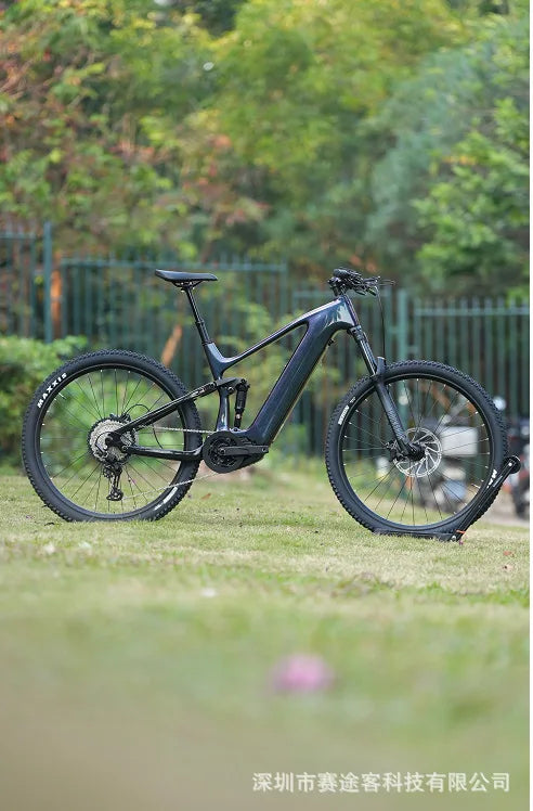 Bicicleta eléctrica de fibra de carbono, doble suspensión trasera, bicicleta de montaña eléctrica
