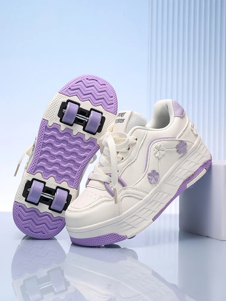 Crazy Shoes - Patines de Ruedas Desmontables Automáticos de Cuatro Ruedas para Niñas, Zapatillas Deportivas con Ruedas para Niños
