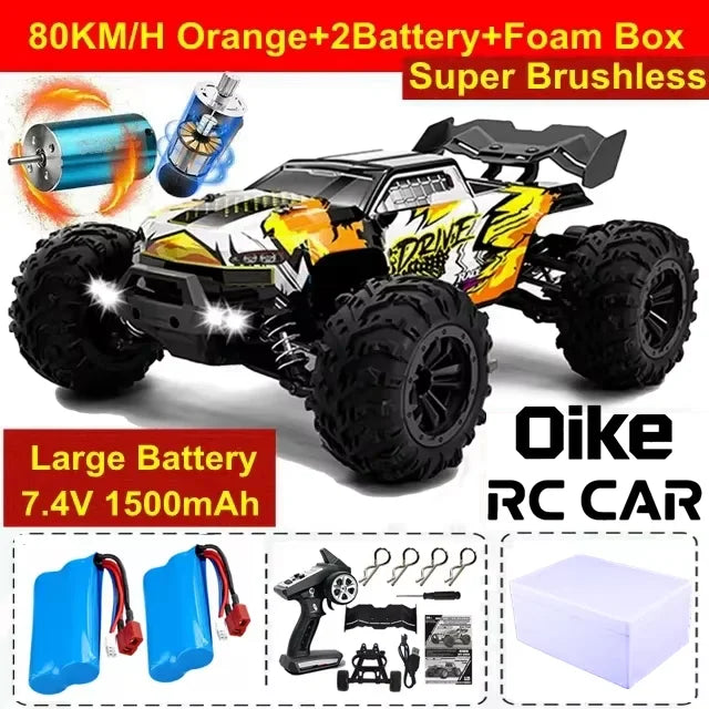Coche teledirigido Oike 4WD 1:16 80 km/h super sin escobillas 50 km/h con escobillas, 4x4 todoterreno, camión de carreras de alta velocidad, buggy de juguete