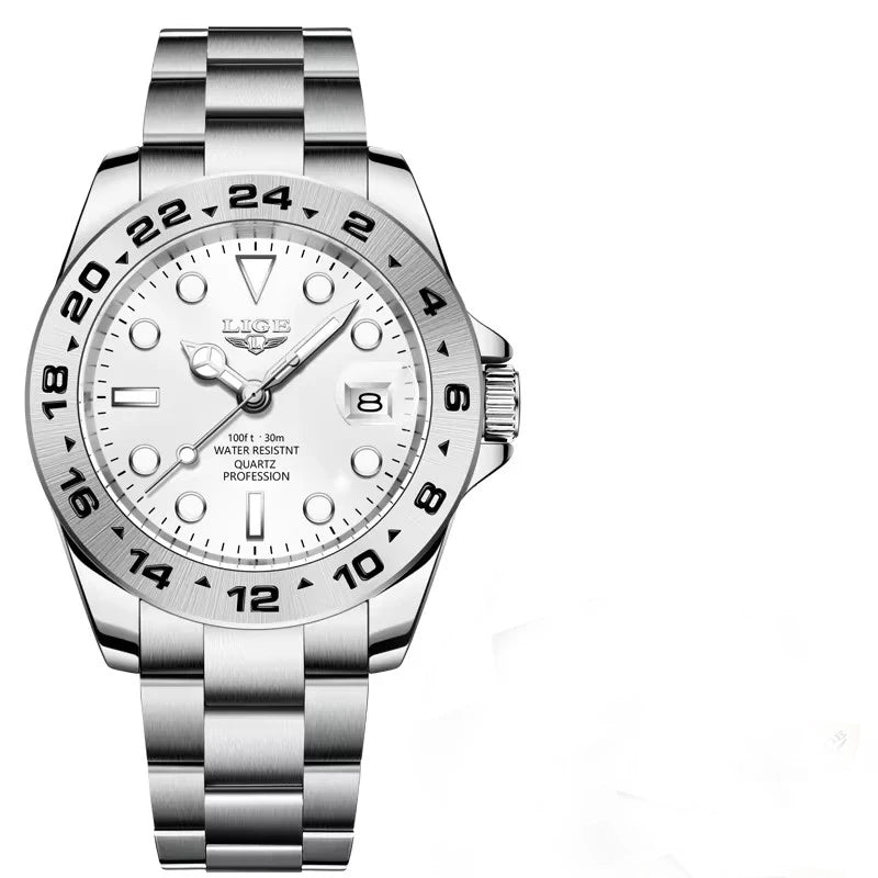 Reloj de cuarzo para hombre marca LIGE 2026, reloj de pulsera de acero inoxidable, resistente al agua 30M, con esfera luminosa, fecha, estilo casual y deportivo para hombre.
