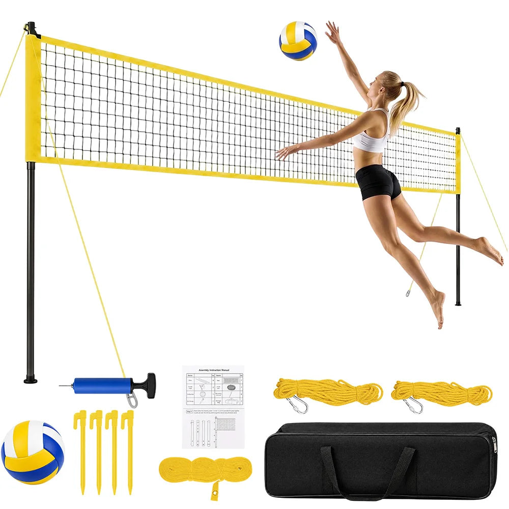Juego de red de voleibol, altura ajustable y plegable, se puede usar en la playa y en el césped.