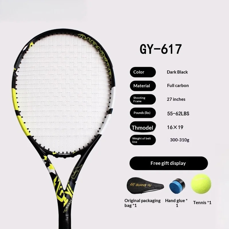 Raqueta de Tenis de Carbono Completo para Adultos, Profesional, de Alta Potencia, Ligera, para Entrenamiento y Partidos, Unisex, con Bolsa de Tenis, Raqueta de Tenis de Playa
