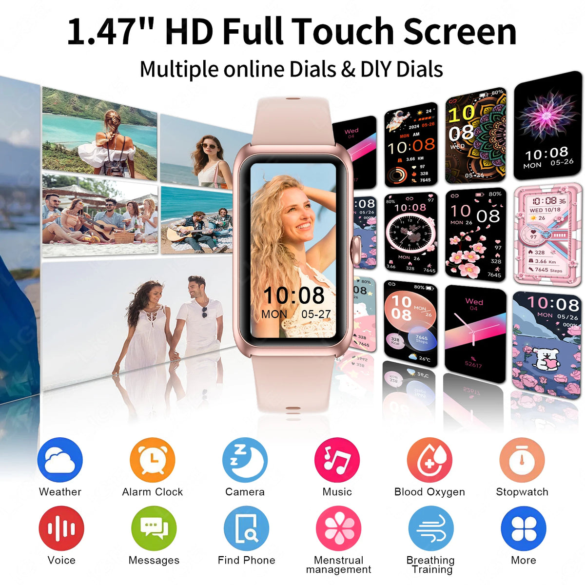 LIGE Nuevo Reloj Inteligente de Moda para Mujer con Recordatorio de Llamadas, Oxígeno en Sangre, Esfera Personalizada DIY, Pulsera Deportiva Impermeable, Reloj Inteligente para Hombre y Mujer