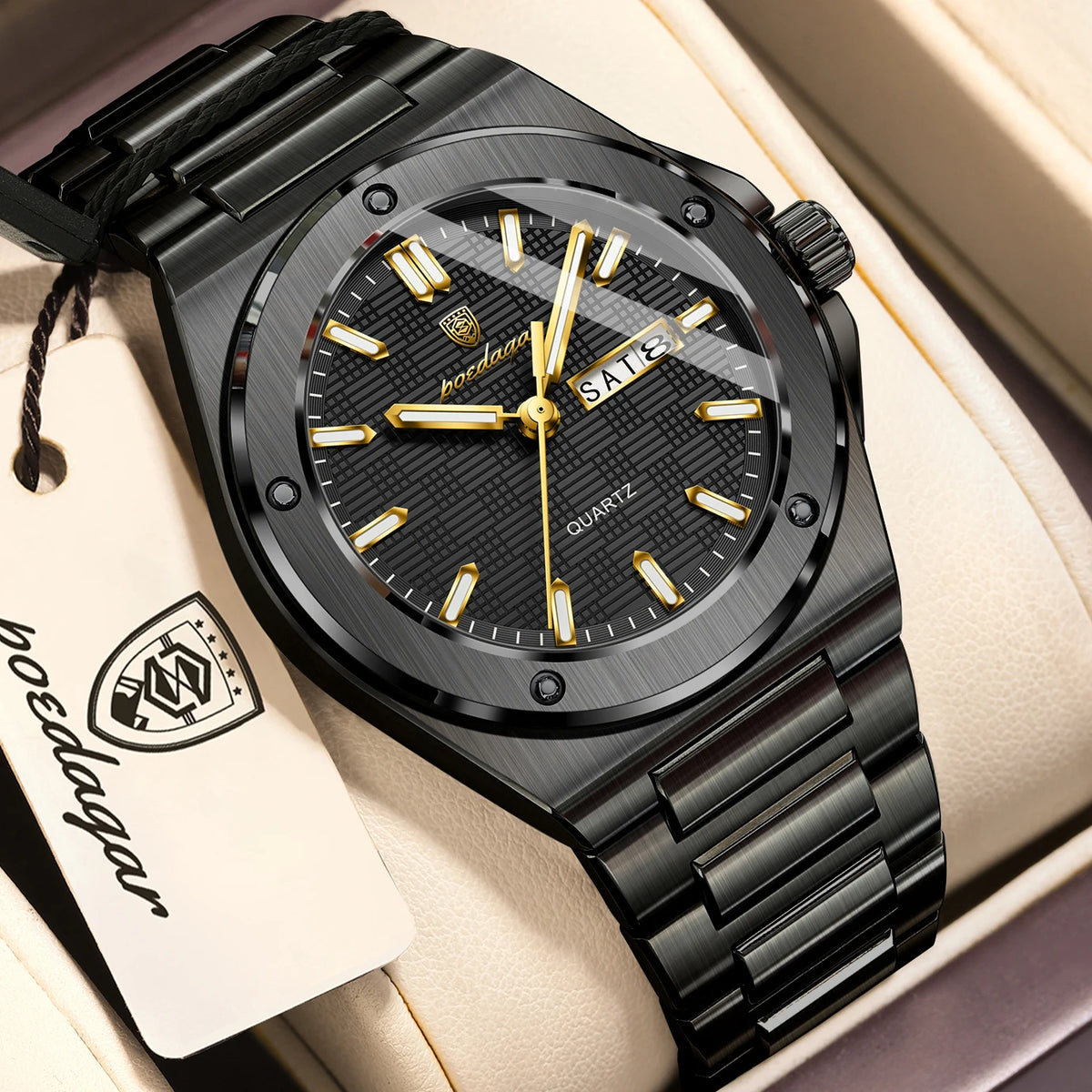 POEDAGAR Fashion Quartz Man Wristwatch Waterproof Luminous Date Week Men Clock Stainless Steel Casual Men's Watches Reloj Hombre
