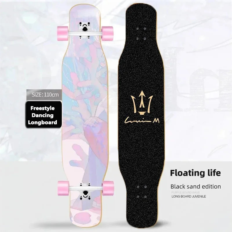 Patineta Completa para Mujer, Longboard de 110/120 cm, Tabla de Madera de Arce de 7 Capas, Ruedas de PU, para Principiantes, Freestyle, Baile Callejero