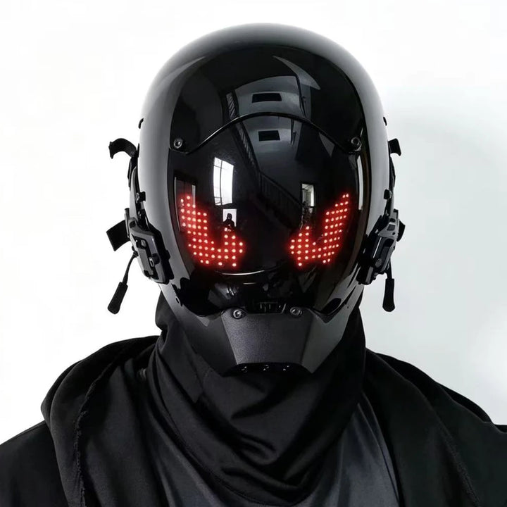 Máscara de casco LED de estilo cyberpunk con pantalla integrada, controlable mediante aplicación, diseño tecnológico de cobertura total para Halloween, fiestas de disfraces, festivales de música.