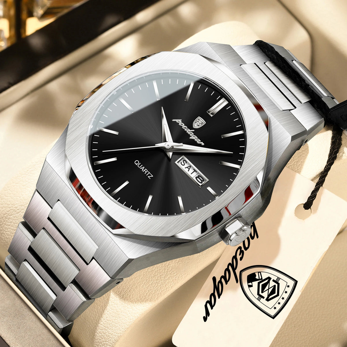 POEDAGAR Top Fashion Brand Man Clock Luminous Waterproof Stainless Steel Men's Watch Date Week Quartz Business Watches For Men Relogio Masculino