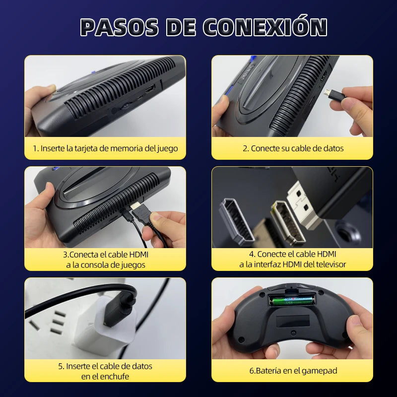 Consola de Videojuegos Retro de 16 Bits con Salida HD, Plug&Play para Mega Drive, con 2 Controles Inalámbricos SG800, Función de Guardado y Carga para Monitor