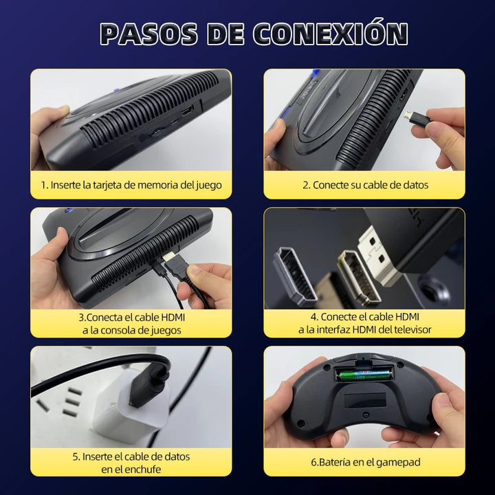 Consola de Videojuegos Retro de 16 Bits con Salida HD, Plug&amp;Play para Mega Drive, con 2 Controles Inalámbricos SG800, Función de Guardado y Carga para Monitor