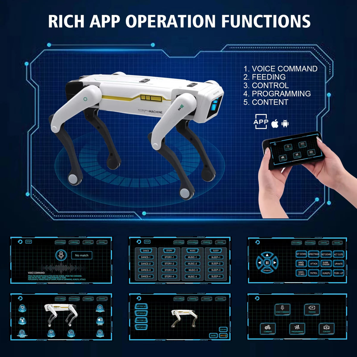 Perro robot a control remoto con clip de saludo, inteligencia artificial (IA), sistema dual, programación por aplicación y juguete robot de acrobacias