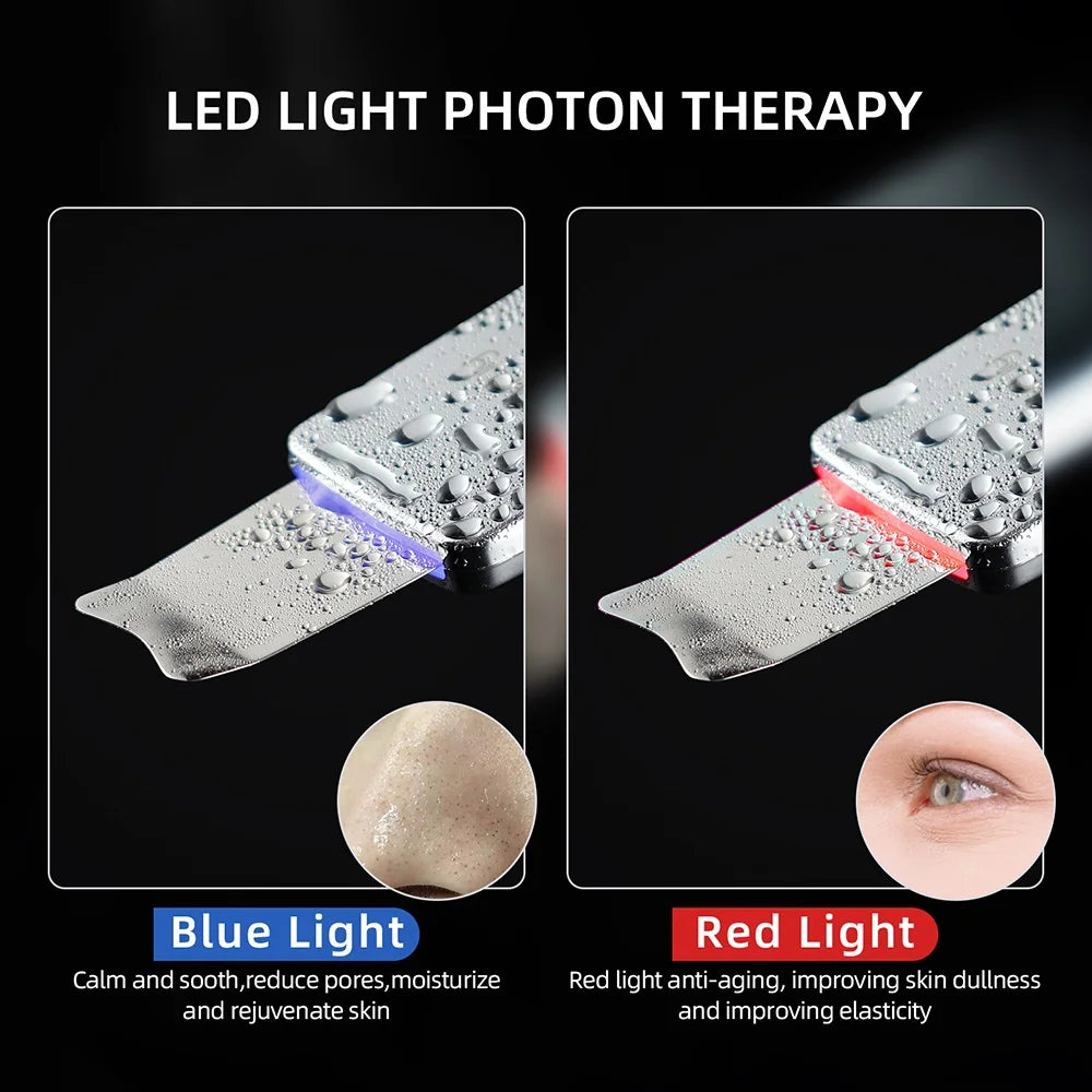 Depurador de piel ultrasónico EMS 6 en 1, masajeador de estiramiento de la piel con fotones LED de iones, espátula Facial, eliminador de espinillas, limpieza Facial profunda
