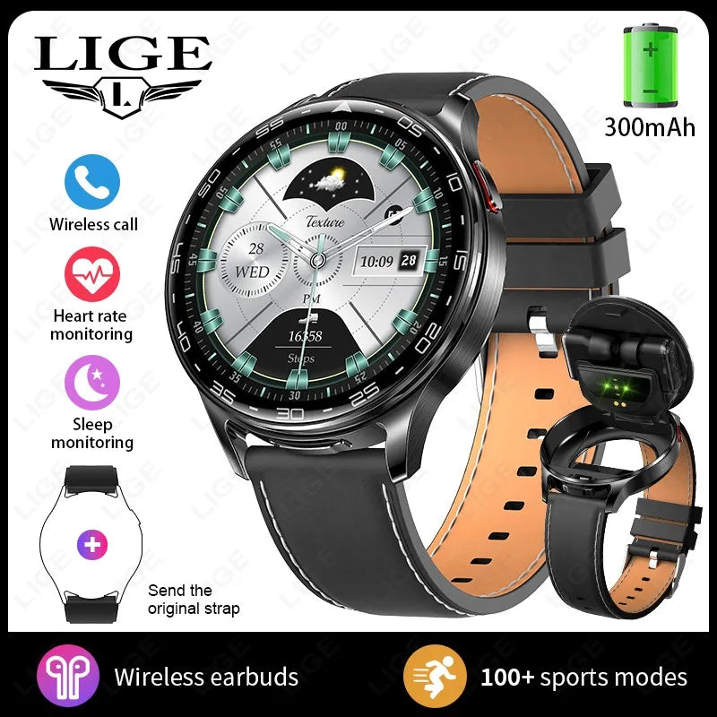 2026New TWS 2-in-1 Bluetooth Earphones Smart Watch Men Heart Rate Health Monitoring Waterproof BT Calling Music Smartwatch Women