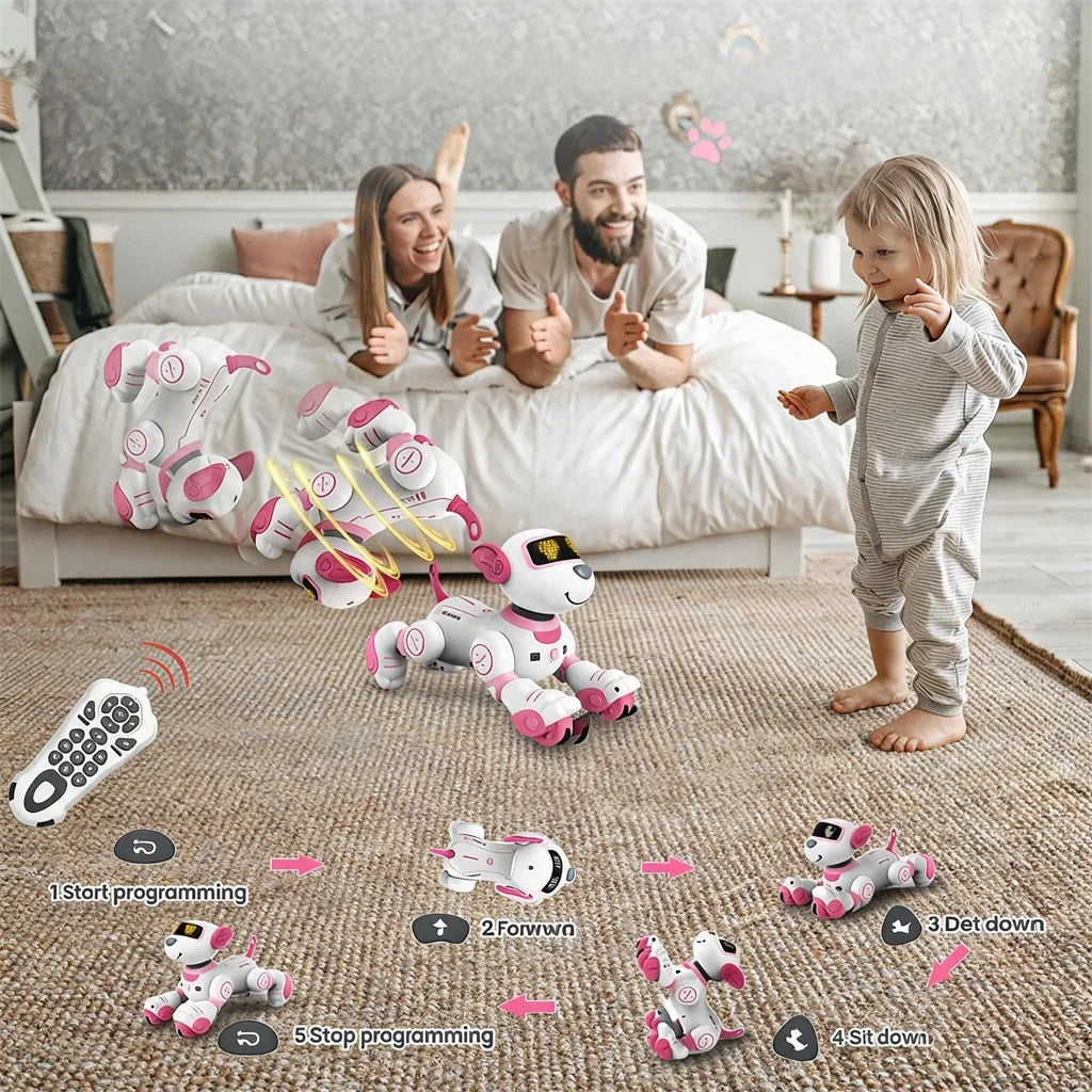 Juguete de perro robot interactivo con control remoto, mascota programable con respuesta táctil, seguimiento inteligente, música de baile, 17 modos, juguete STEM para niños
