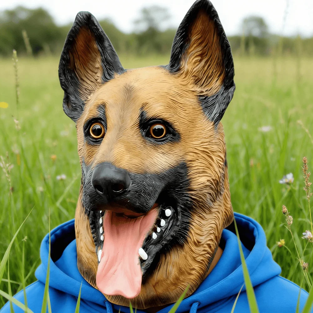 Máscara de cabeza de perro, máscara de disfraz de perro para fiesta de Halloween, disfraz de Cosplay para adultos, máscara de cabeza de Animal de látex (pastor alemán)