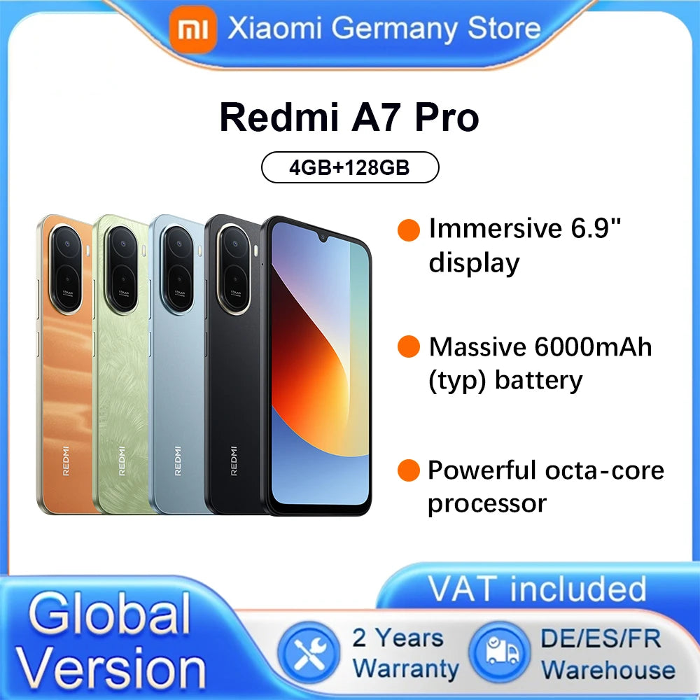 Smartphone Redmi A7 Pro Versión Global, 6.9", cámara dual con IA de 13 MP, batería de 6000 mAh, con tecnología Xiaomi HyperOS, potente procesador de ocho núcleos, cámara principal de 13 MP