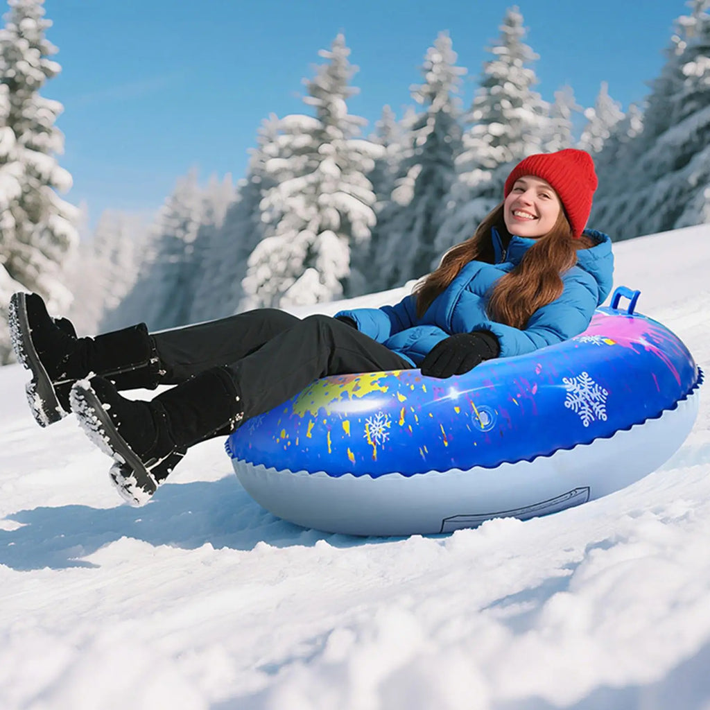 Tubo de Nieve Inflable para Adultos y Niños, Trineo de Nieve Resistente con Base Rígida y Asas, Anillo de Esquí de PVC Engrosado, Accesorios para Juegos de Invierno