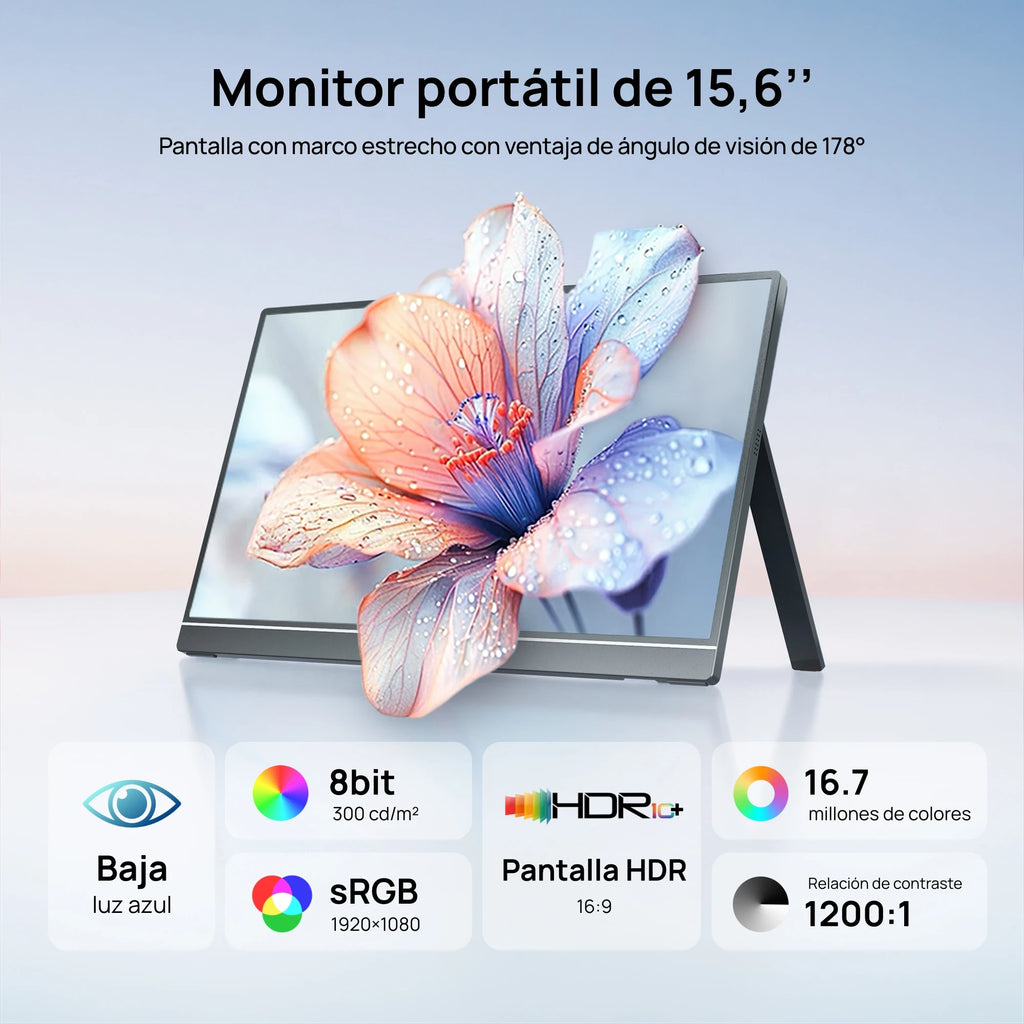ARZOPA Monitor portátil de 15,6 pulgadas FHD 1080P IPS USB-C Mini-HDMI segunda pantalla externa para PC/MAC/teléfono/Xbox/PS A1