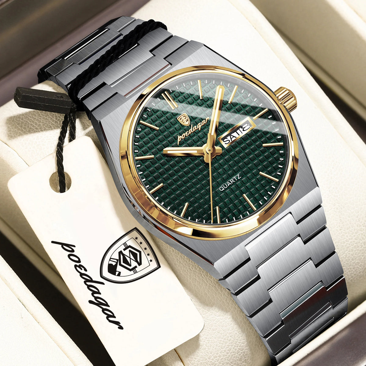 Reloj de pulsera para hombre POEDAGAR de moda, luminoso, resistente al agua, de acero inoxidable, con fecha y día, reloj de cuarzo de alta calidad para hombre