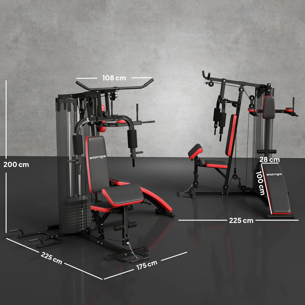 Estación de entrenamiento multifuncional para gimnasio, con un conjunto de pesas de 65 kg, que incluye todo lo necesario para un gimnasio en casa: banco para abdominales, soporte para flexiones y estación para ejercicios de