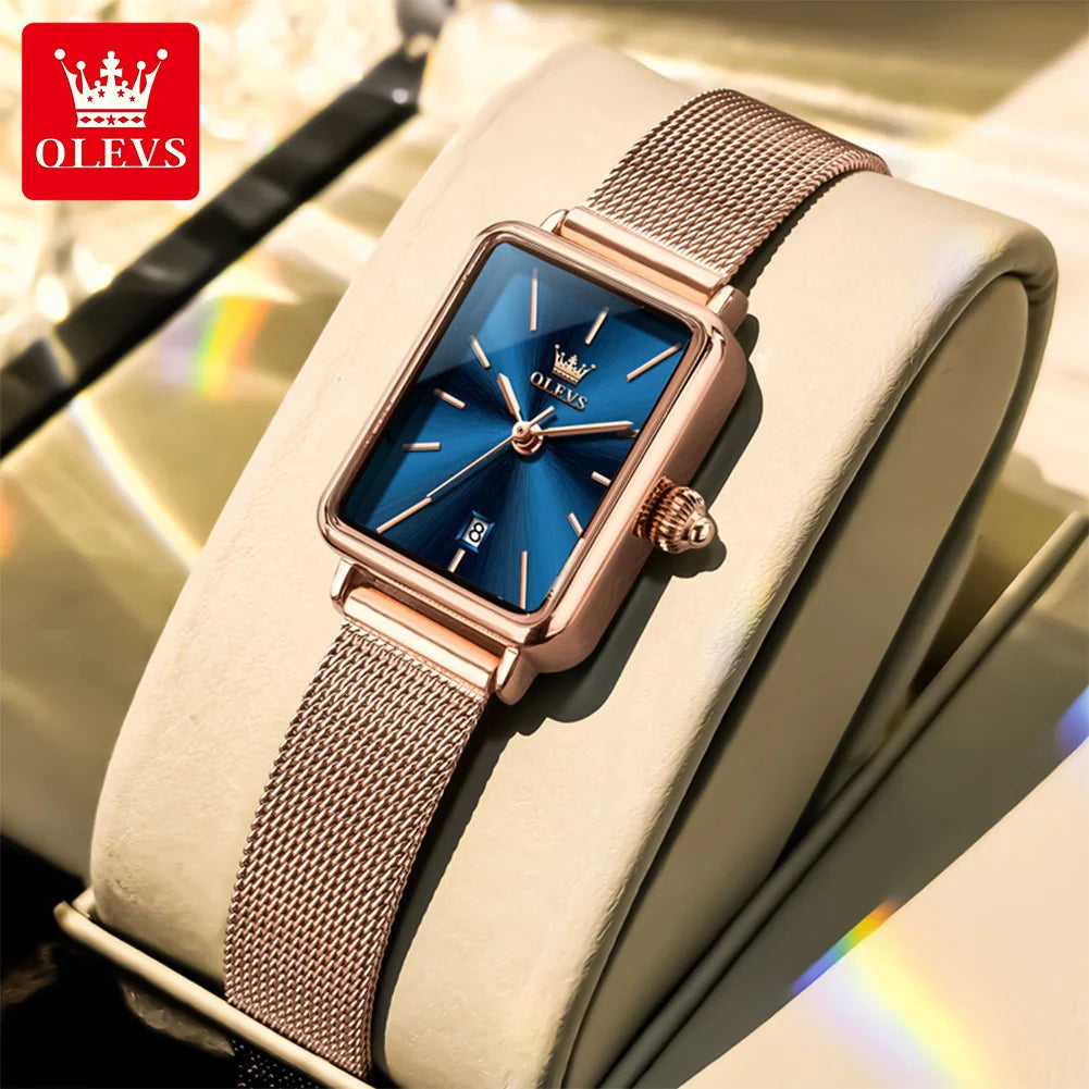 Reloj de mujer OLEVS ultradelgado de 8 mm con caja de regalo, reloj de cuarzo de lujo, elegante y moderno, con correa de malla de acero en oro rosa, modelo 3692