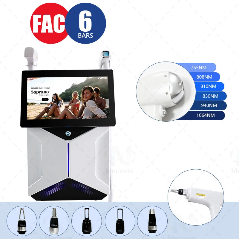 Máquina Láser de Diodo Profesional Soprano 2 en 1 de 5000W 755/808/830/940/1064nm para Depilación y Eliminación de Tatuajes con Sistema de Enfriamiento por Hielo